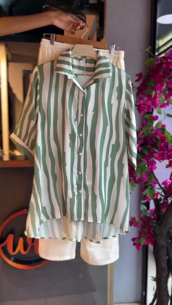 Striped Shirt in Mint & White Shorts