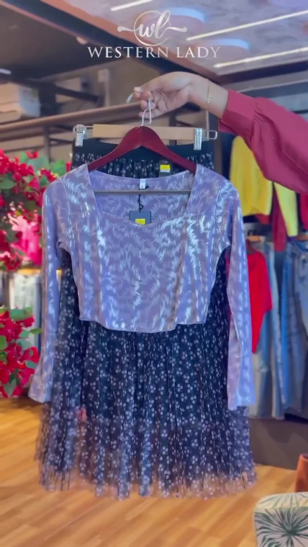 Zigzag Top in Lavender & Floral Mesh Skirt in Black