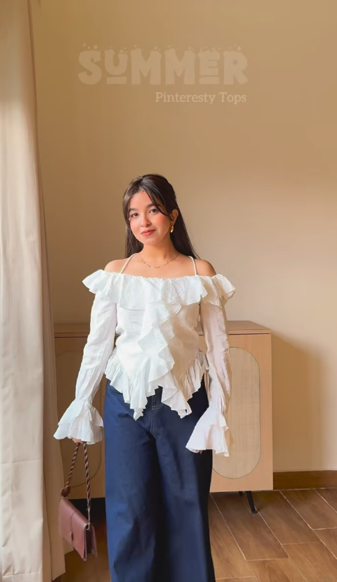 Women Flounce Trimmed Top